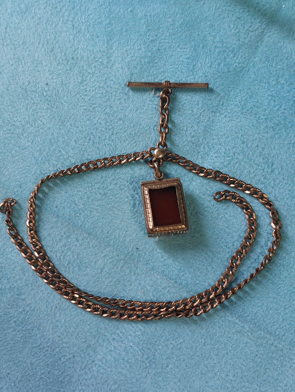 Victorian Diamond-Cut Curb Chain, Double Sided Fob w/T-Bar, Gold-filled, Unisex - Picture 2 of 15